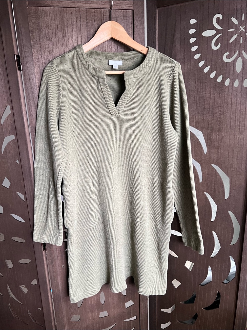 J. Jill Waffle Knit Dress Women Tall L Olive Green
Split Neck Long Sleeve
